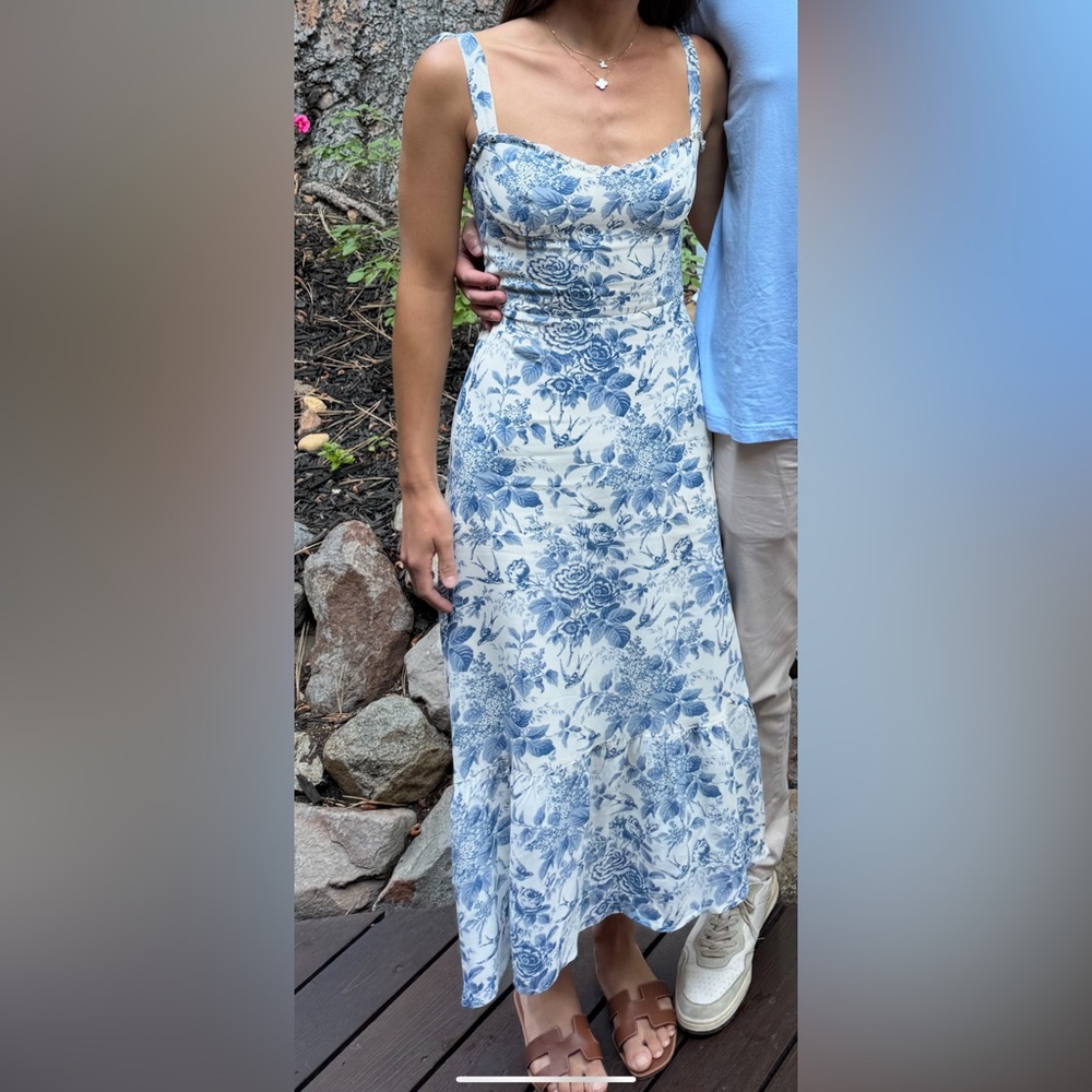 Reformation Floral Blue and White Dress